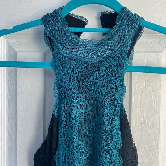 Free People Teal and Black lace bodycon mini Dress - Picture 3 of 5